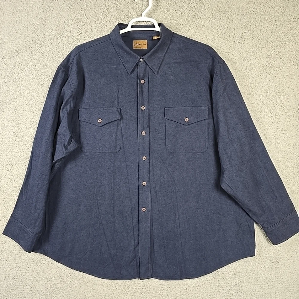 St Johns Bay Shirt Men 2XL Blue Chamois Cloth Heavy Flannel Workwear Button Up St Johns Bay Shirt Men 2XL Blue Chamois Cloth Heavy Flannel Workwear Button Up